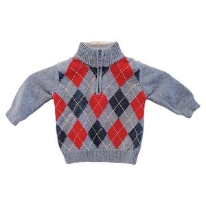 Janie and Jack Argyle Patterned Sweater with Zipper Size 0-3 Months
